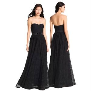 Adrianna Papell Black Pleat Bodice Floral Rosette Gown Maxi Dress Size 6